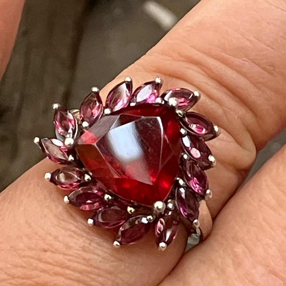 VTG Chuck Clemency STS Sterling Created Ruby Rhodolite Garnet Cocktail Ring